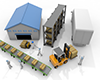 Working in a huge warehouse | Running machines-Industrial image Free illustrations